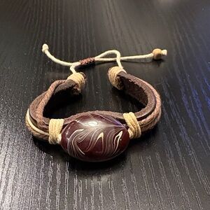 Adjustable Leather Bracelet with Stone